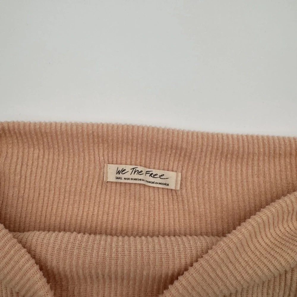 We The Free Free People Peach Ribbed Boat Neck Balloon Sleeve Top Small